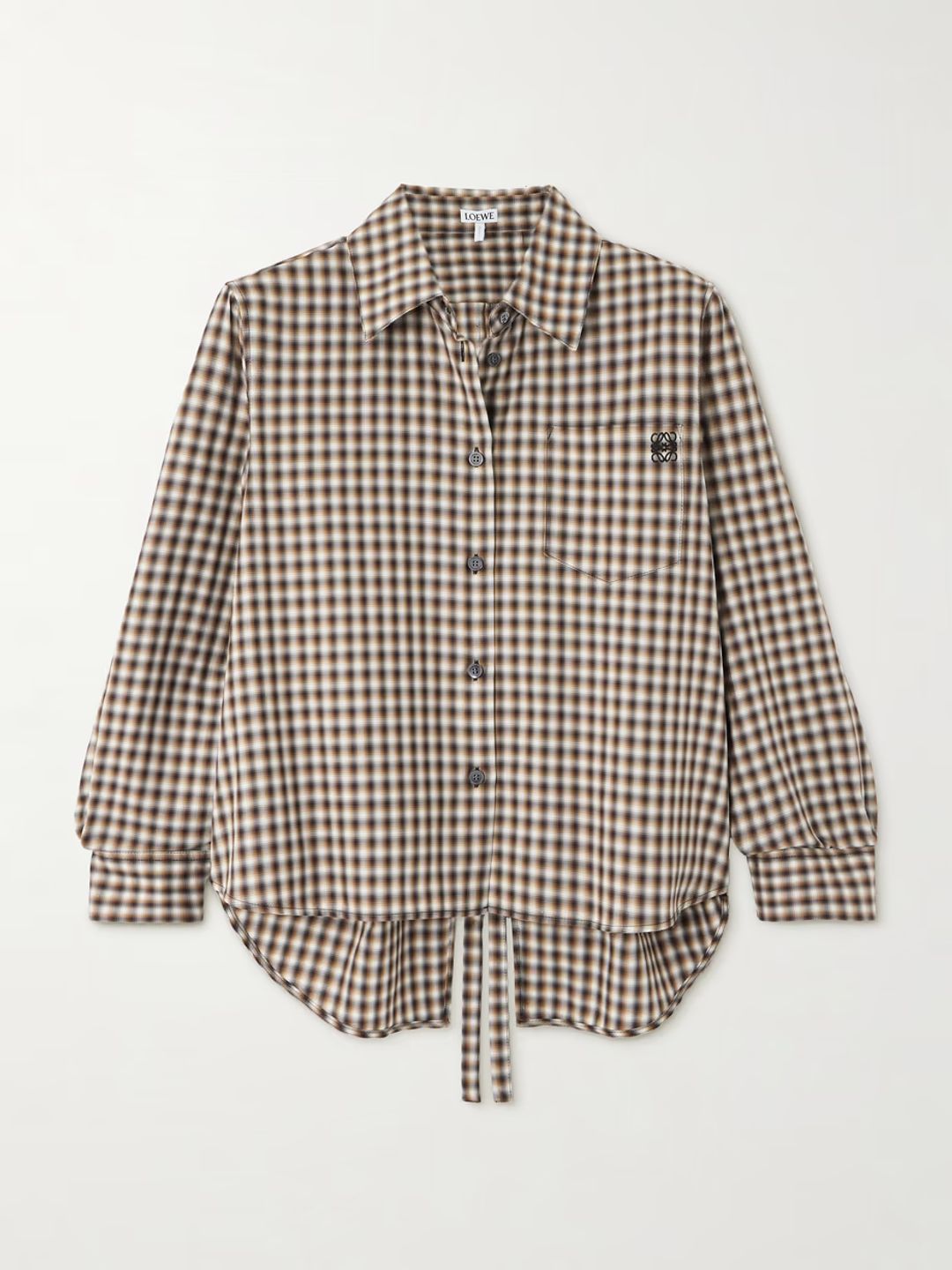 Trapeze embroidered checked cotton-poplin shirt