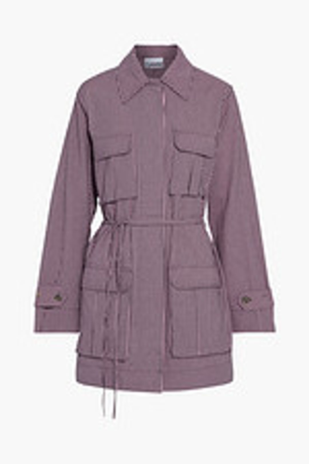 Belted cotton-blend seersucker jacket