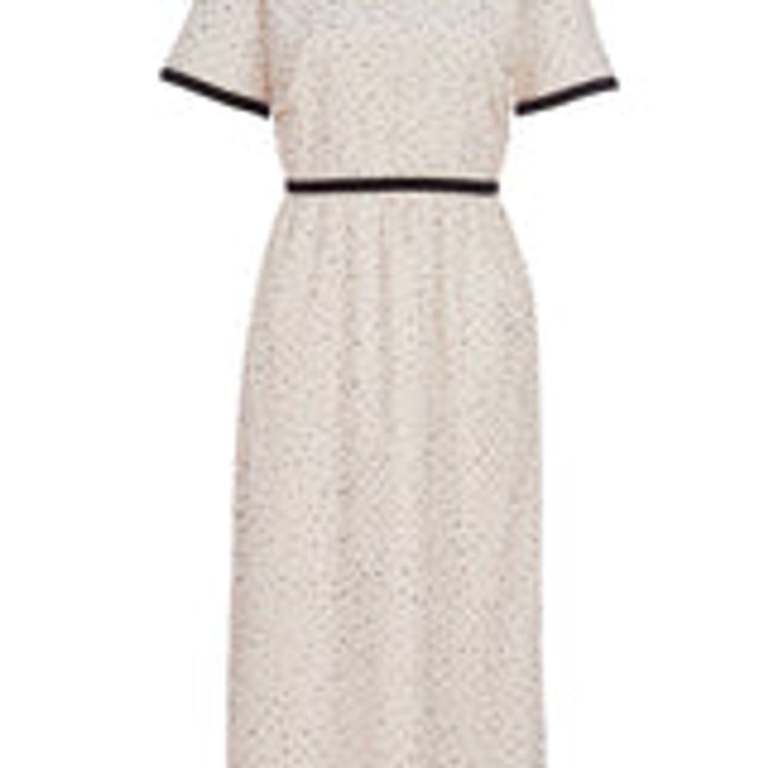 May White Beaded Midi Dress with Mandarin Collar