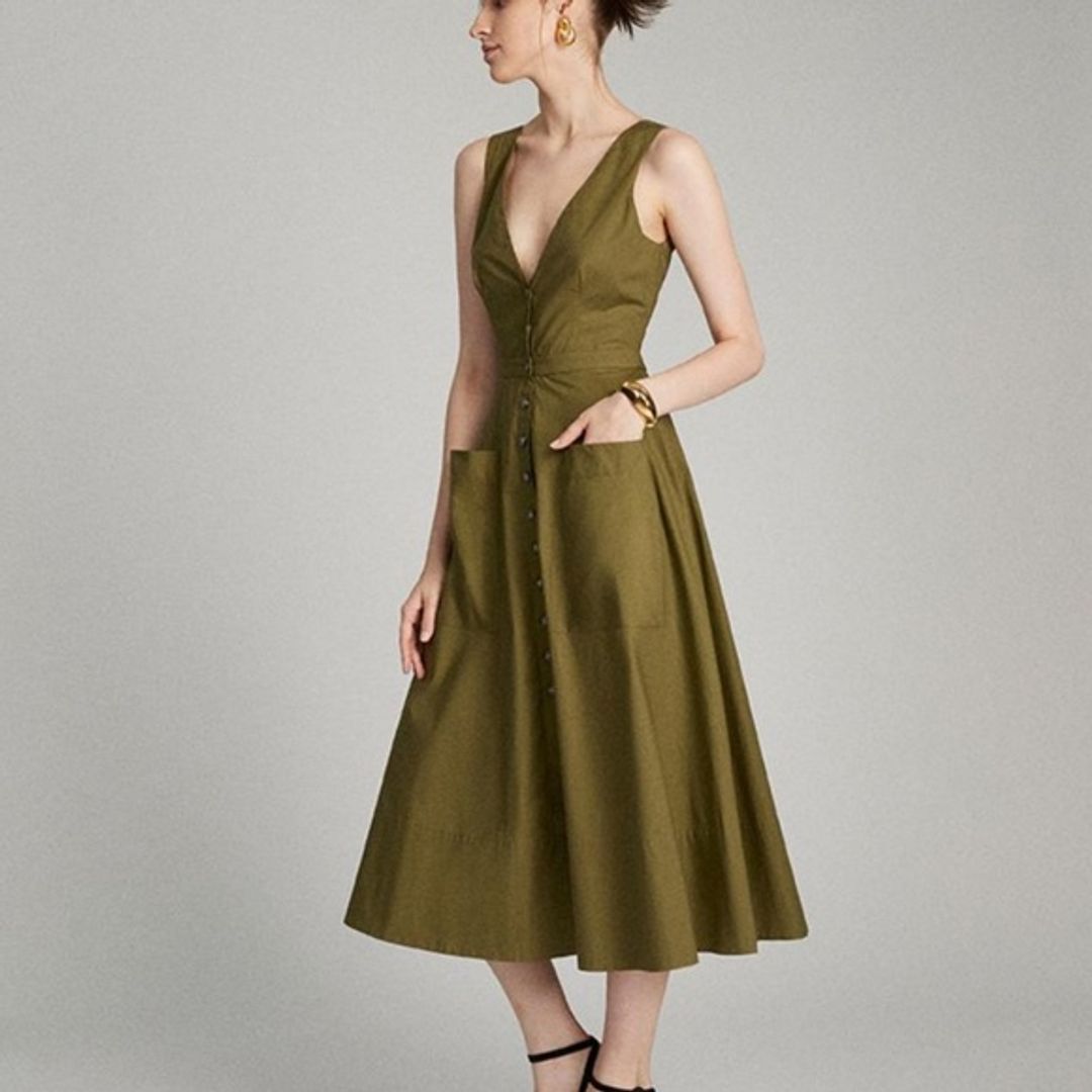 Zoey 100% Cotton Button Pocket Cutout Midi Dress