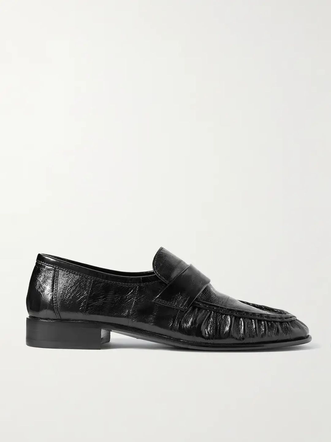 Crinkled glossed-leather loafers