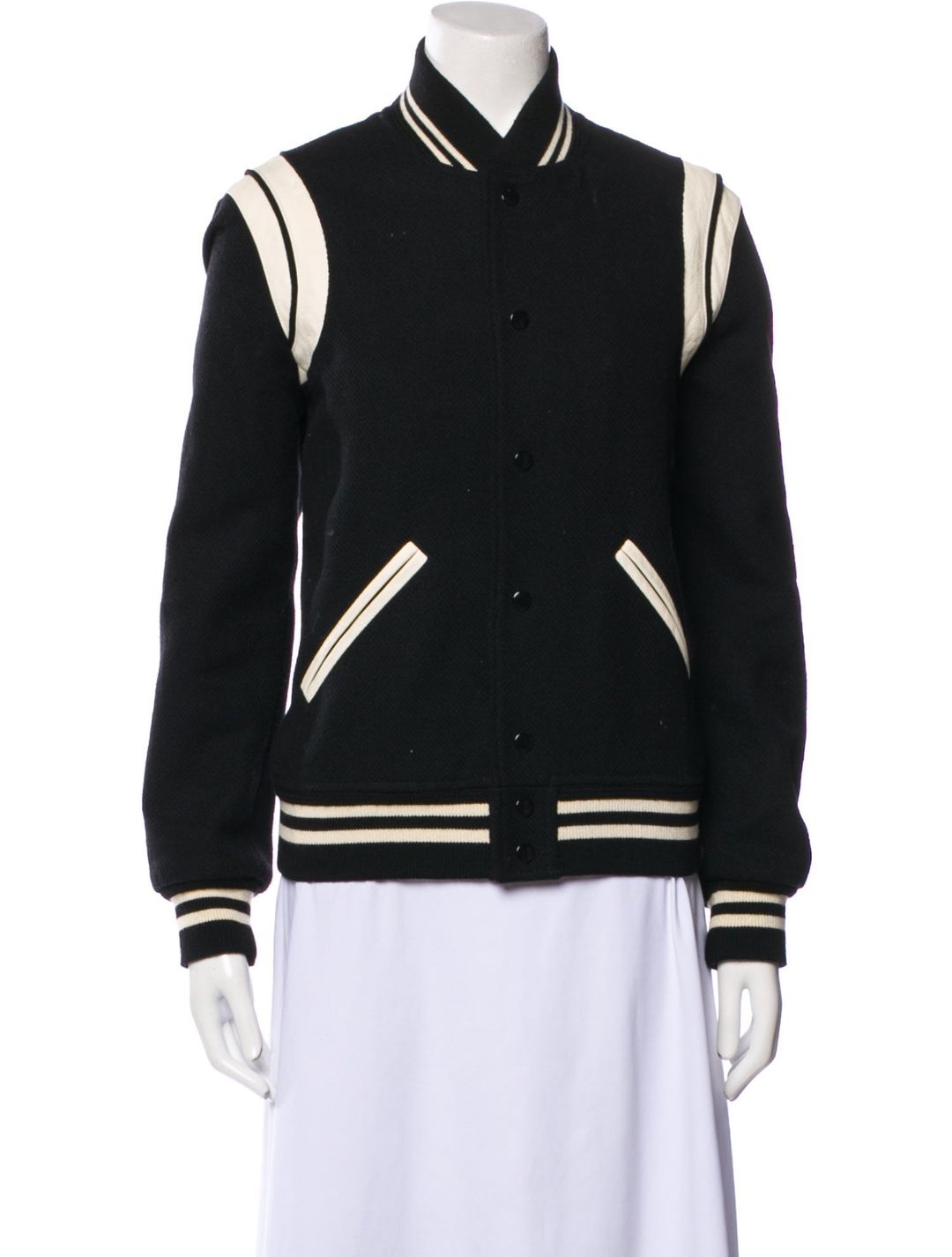 Saint Laurent Virgin Wool Colorblock Pattern Bomber Jacket