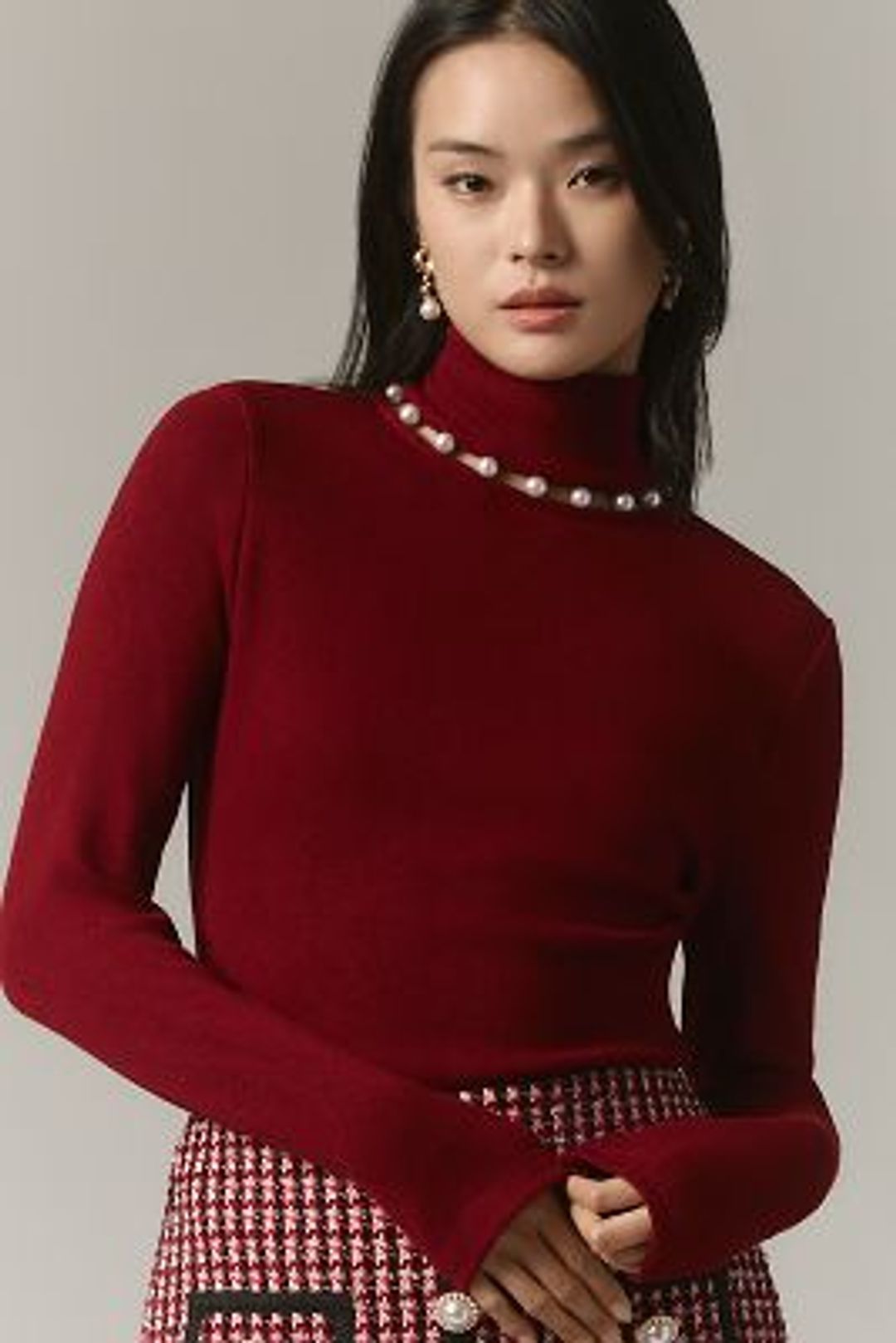 Pearl-Trim Turtleneck Top