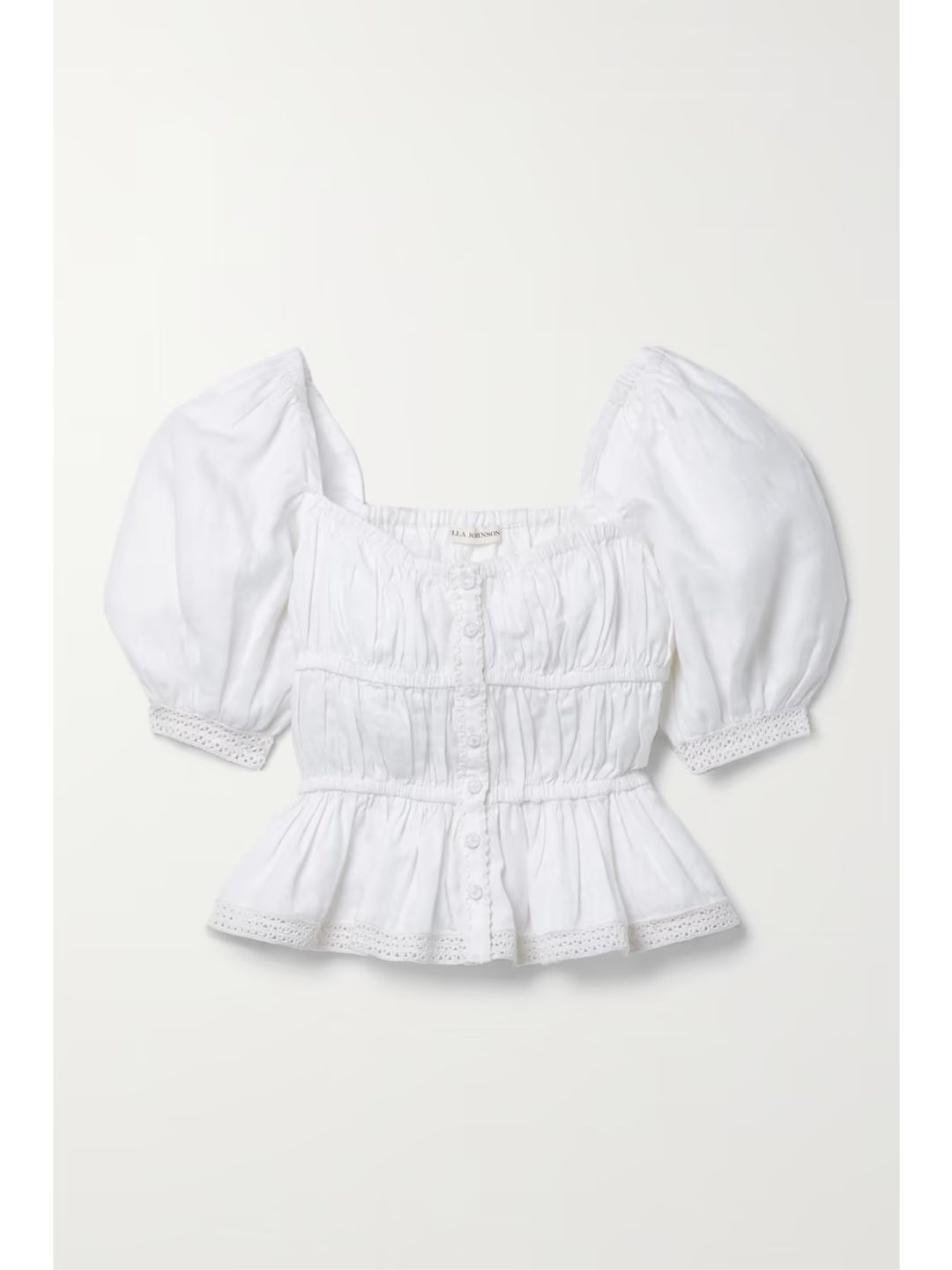 Harley crochet-trimmed shirred linen blouse