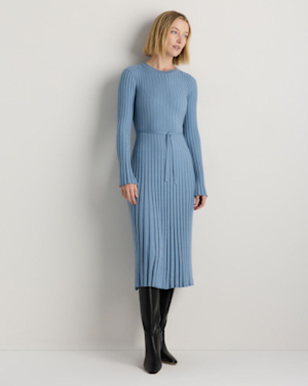 Cotton Cashmere Ribbed Sleeveless Midi Dress