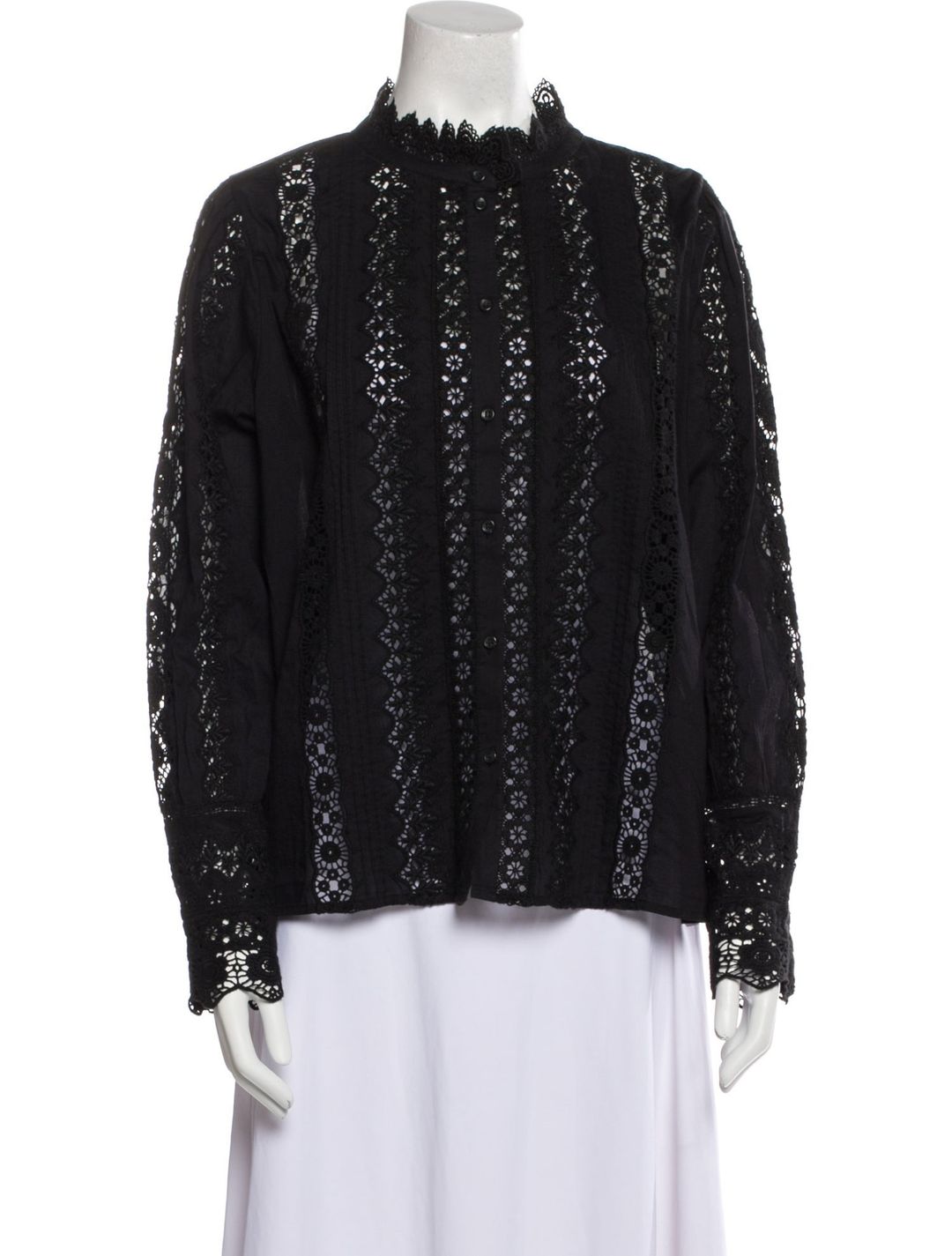 Sézane Lace Pattern Mock Neck Blouse
