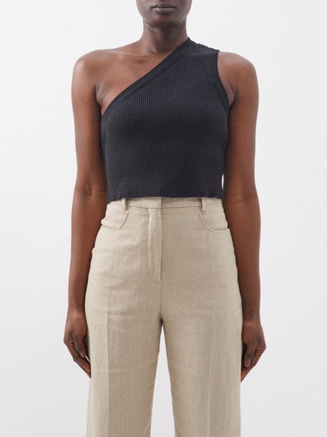 Ascu one-shoulder ribbed linen-blend tank top #2