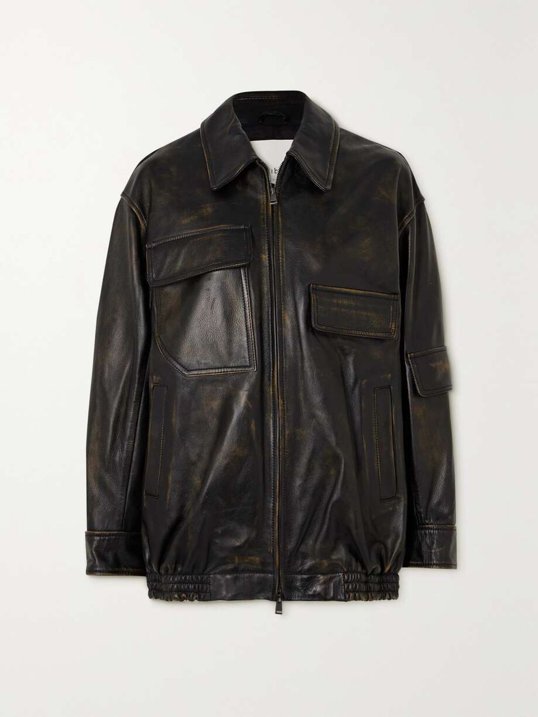 Distressed leather jacket