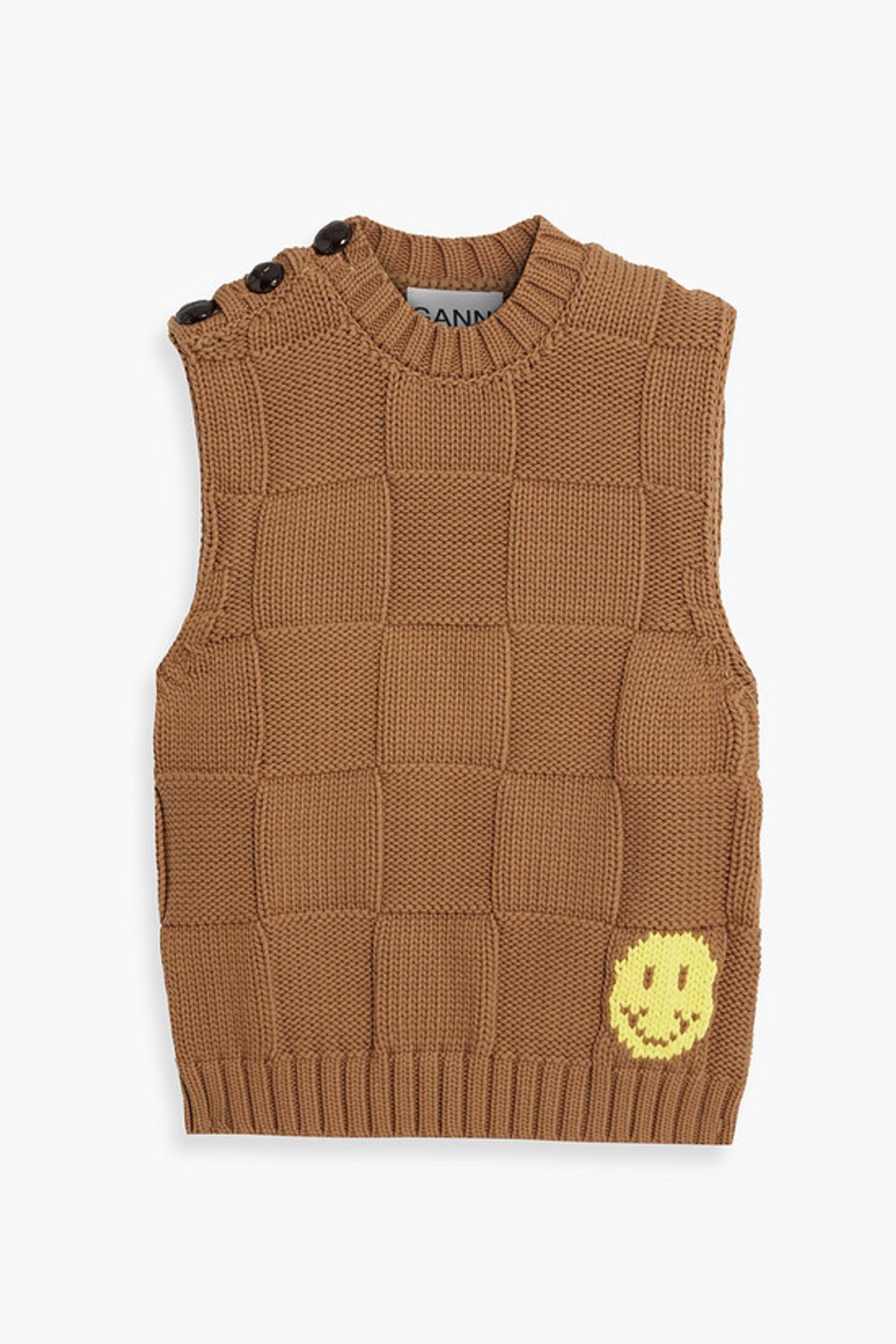Button-embellished intarsia vest