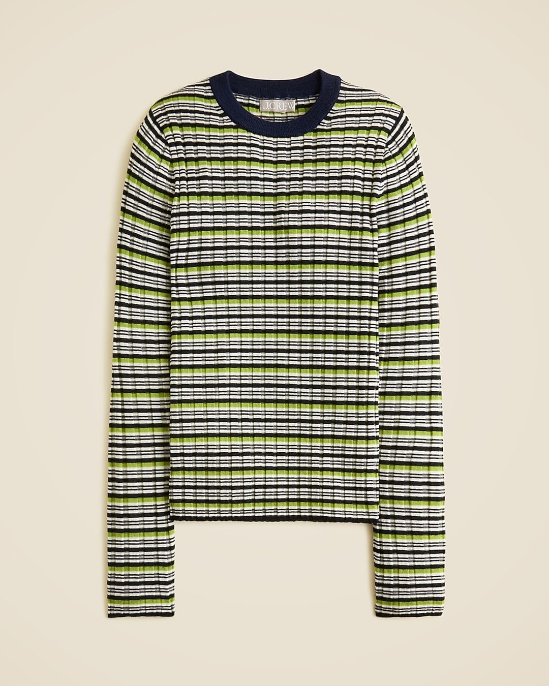 Wide rib Carolyn crewneck sweater in striped meri