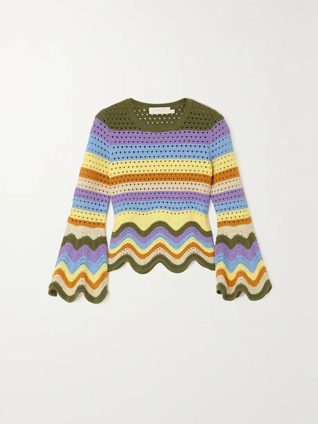 Raie scalloped striped crocheted cotton sweater