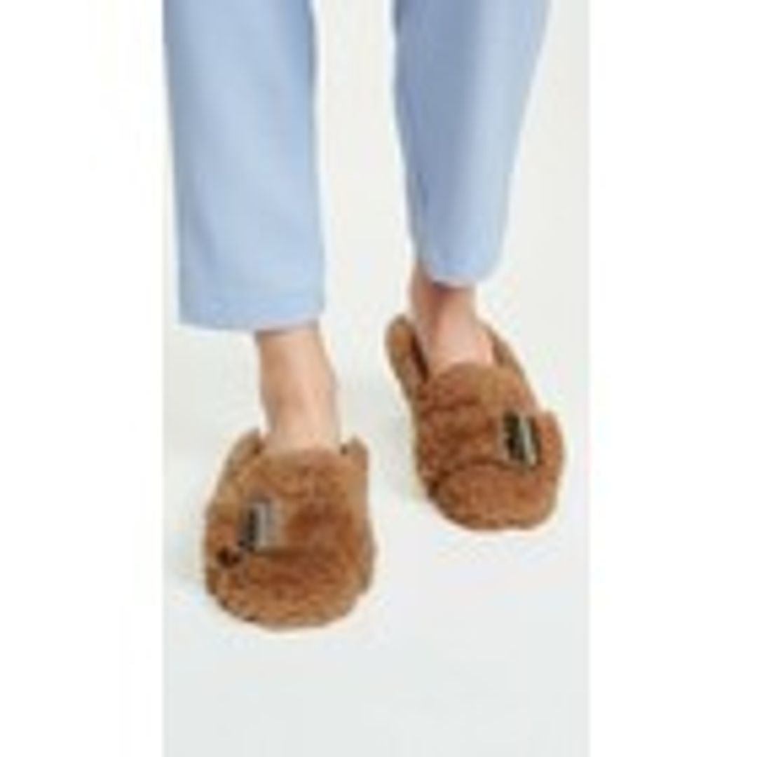 TIBI Colin Mules Shearling Fur Slides Leather G...