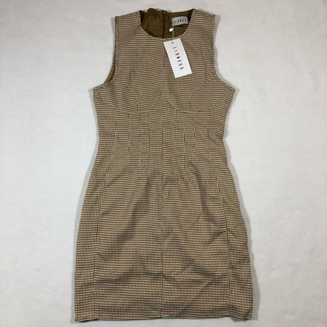 NEW Lioness Womens Small Le Chateau Mini Dress Brown Tan Gingham LD88-481-2 NWT