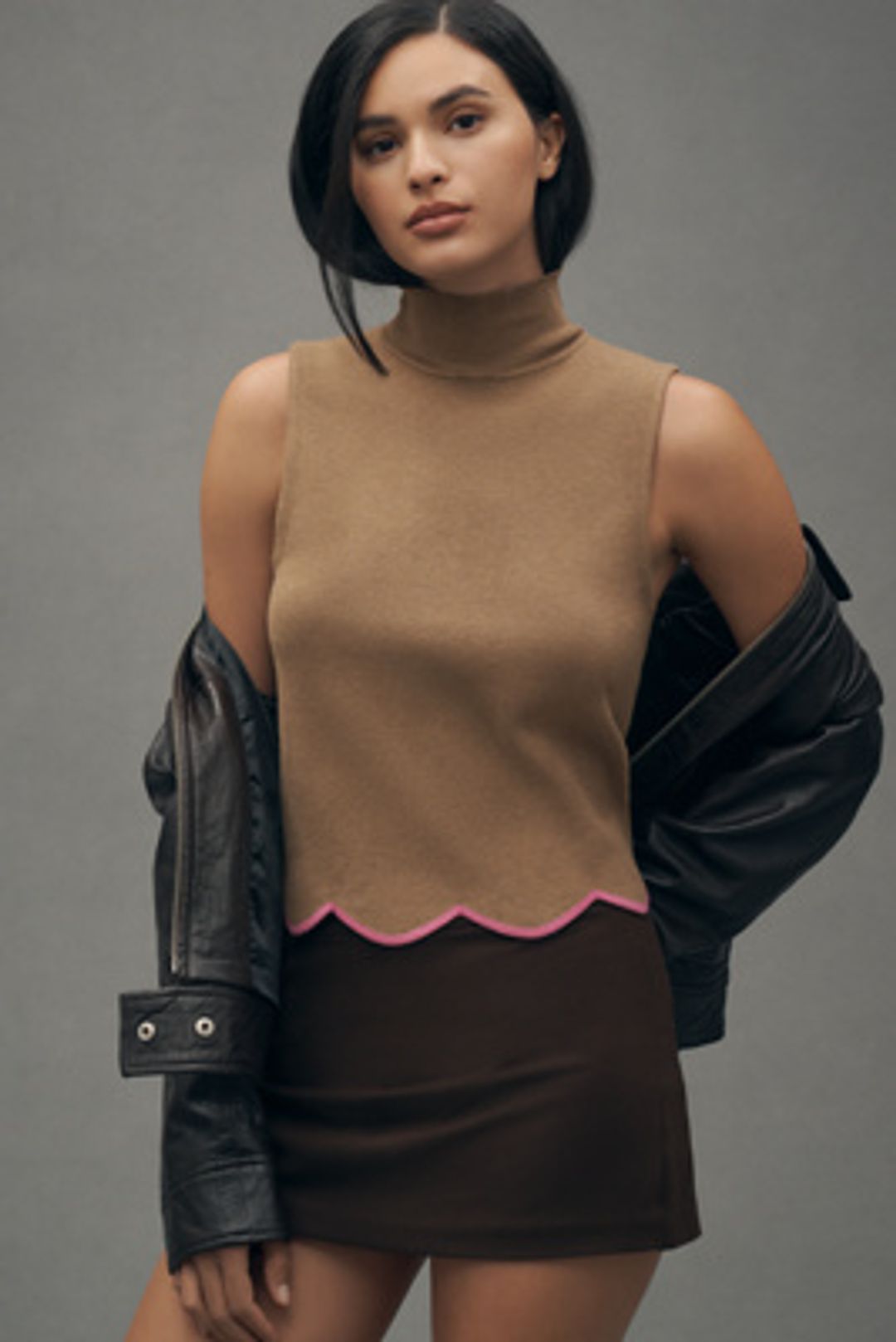 Scalloped Turtleneck Sweater Tank Top