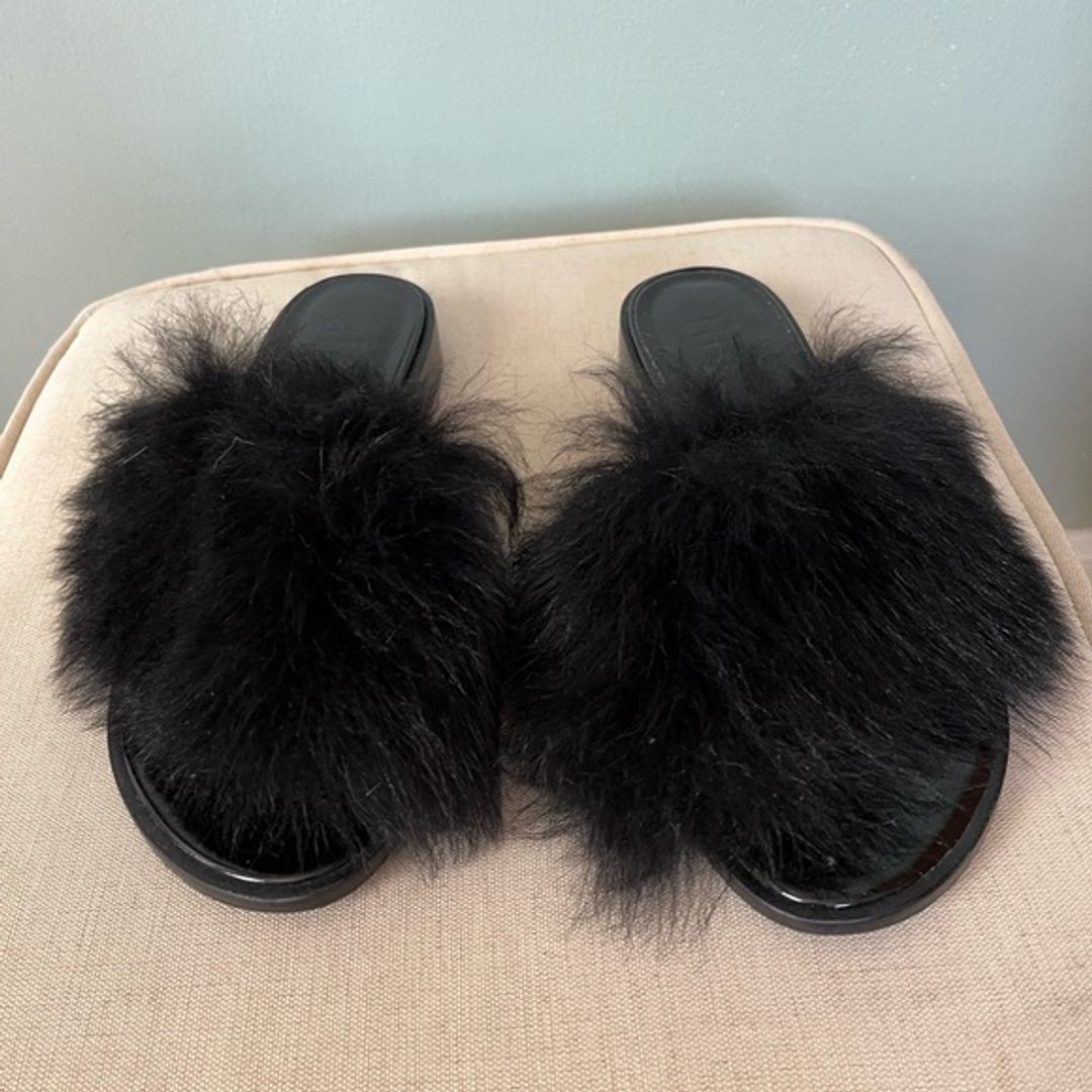 Tibi Black Furry Women's Slides