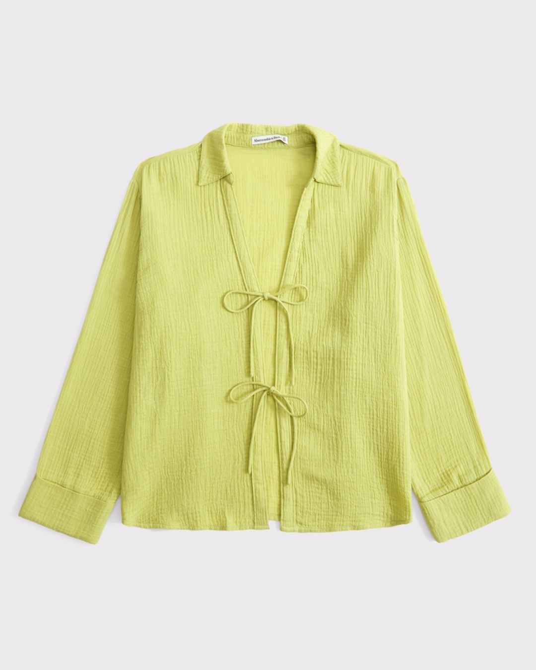 Long-Sleeve Oversized Tie-Front Gauzy Shirt