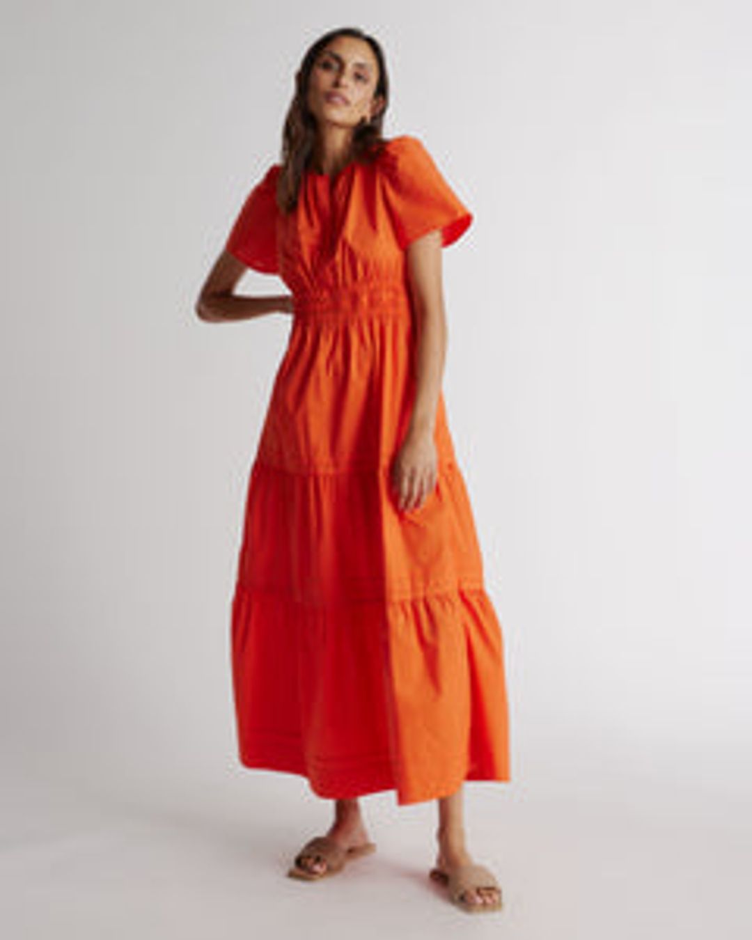 100% Organic Cotton Poplin Tiered Maxi Dress
