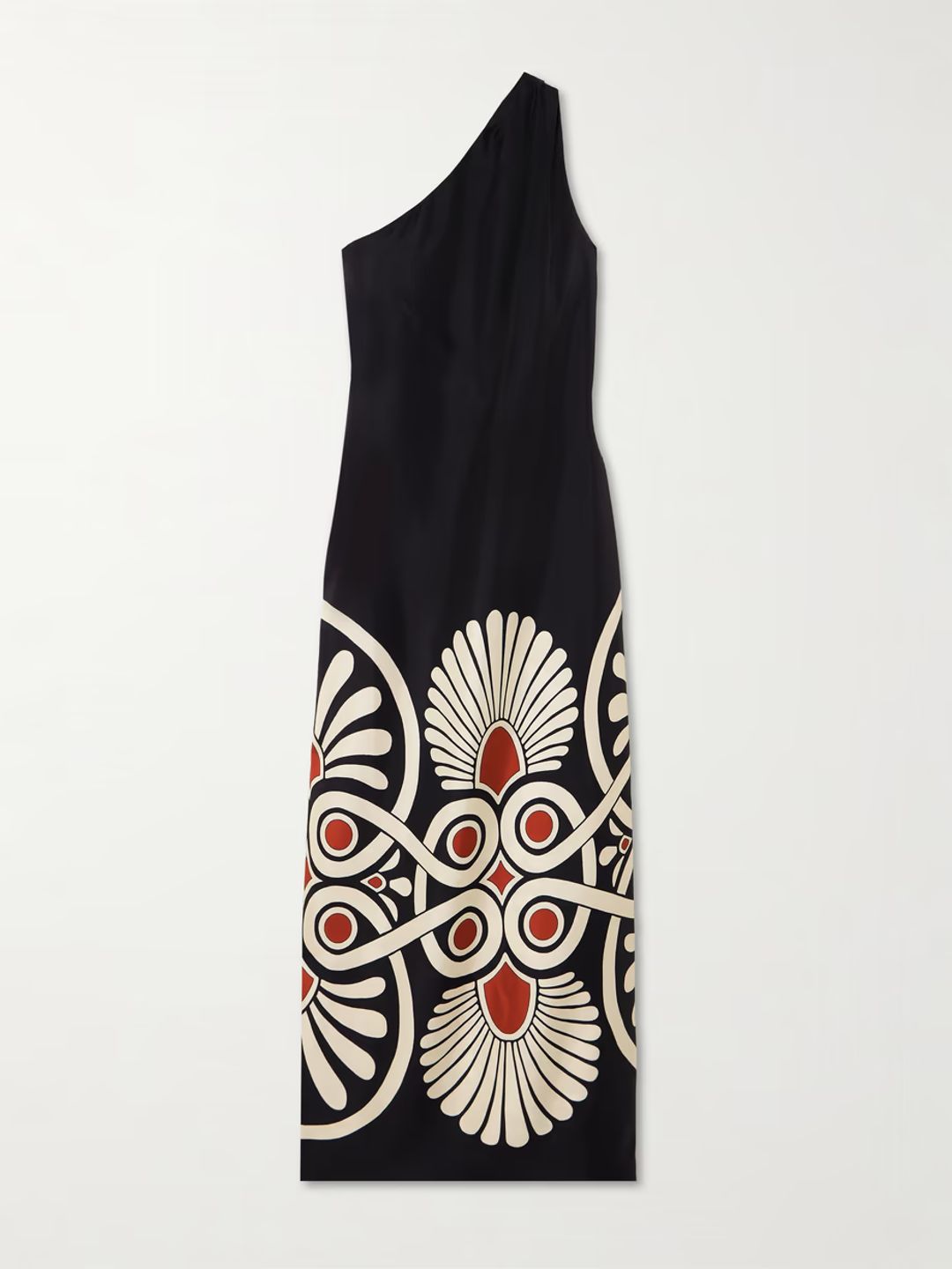 Roy one-shoulder gathered printed silk maxi dress