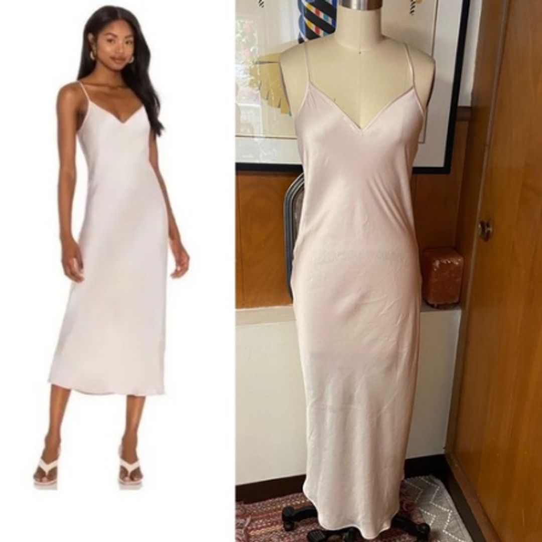 Ondra Slip Satin V Neck Midi Dress