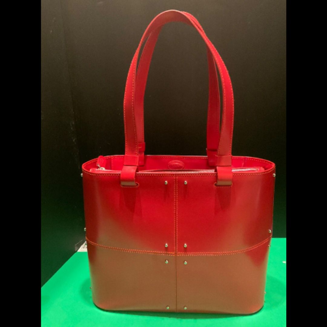 Leather Stitched Dual Top Handle Shoulder Bag Purse Handbag