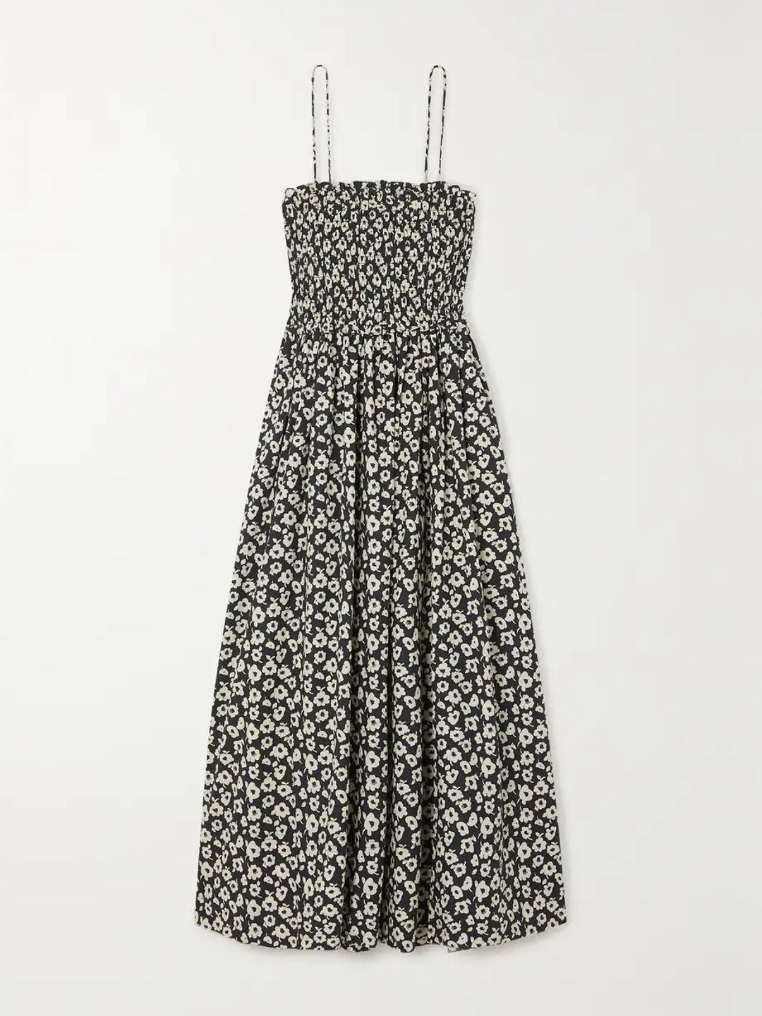 NET SUSTAIN Porta floral-print smocked cotton midi dress