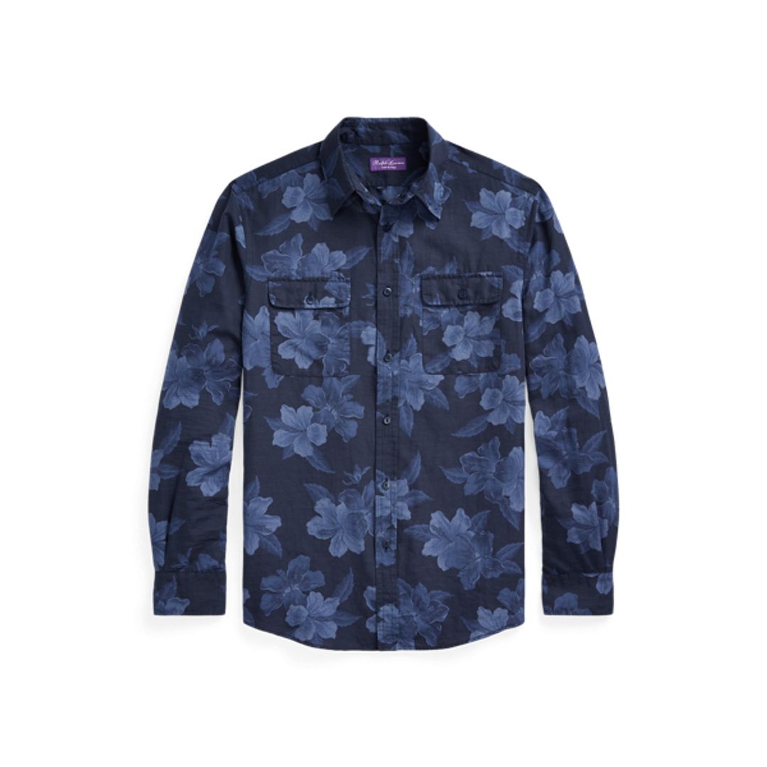 Hibiscus-Print Cotton-Linen Shirt