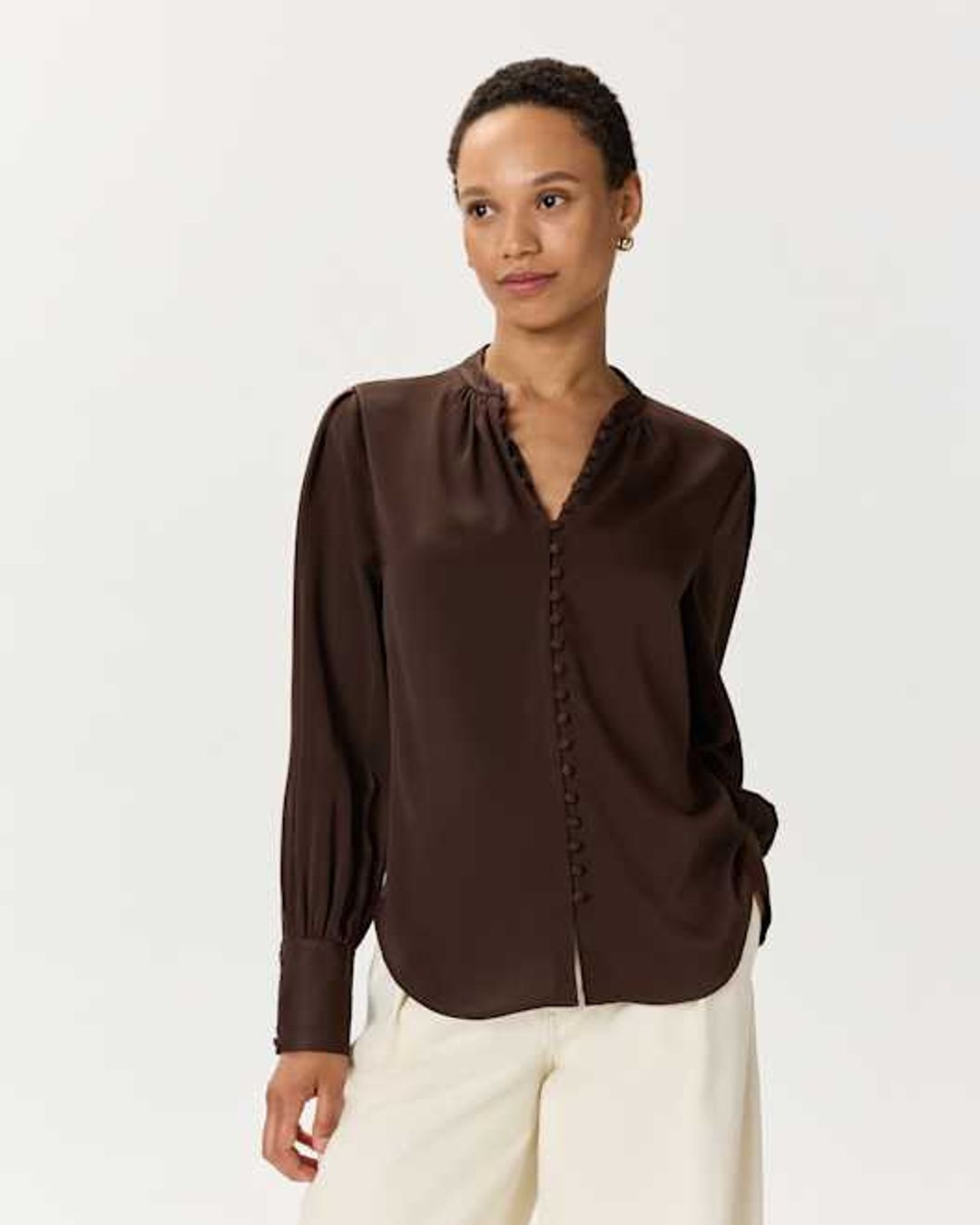 Washable Stretch Silk Notch Collar Blouse