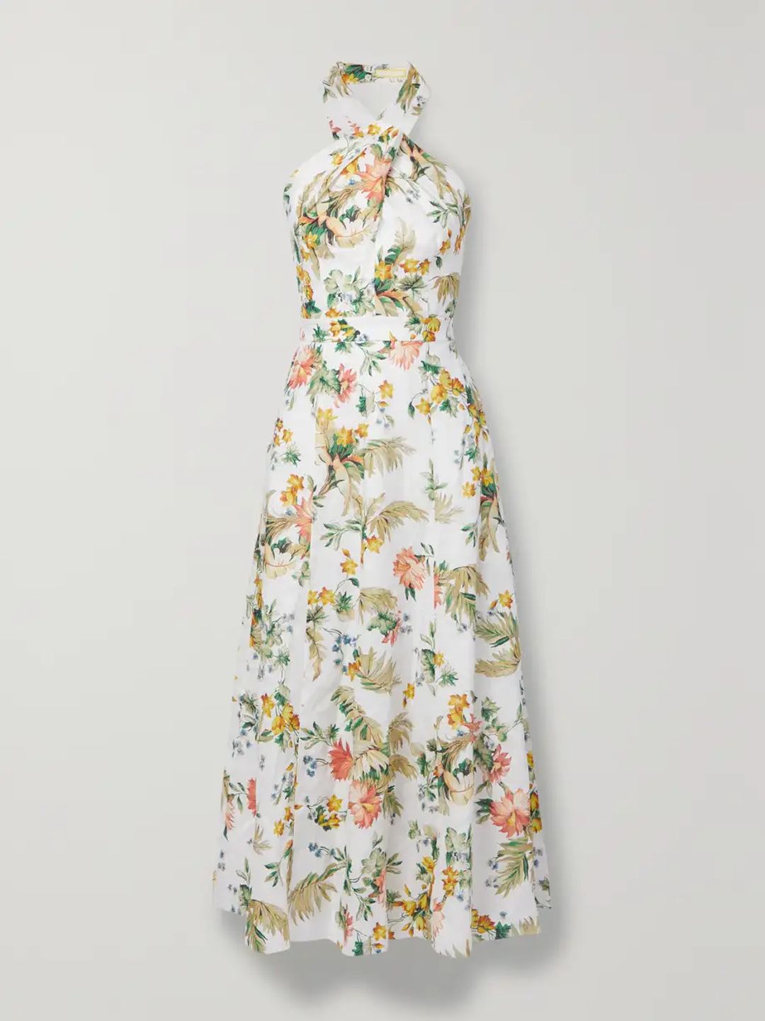 ERDEM Selene bow-detailed floral-print linen halterneck midi dress