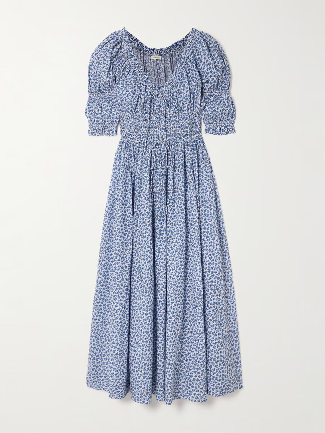 Ischia shirred floral-print organic cotton-voile maxi dress