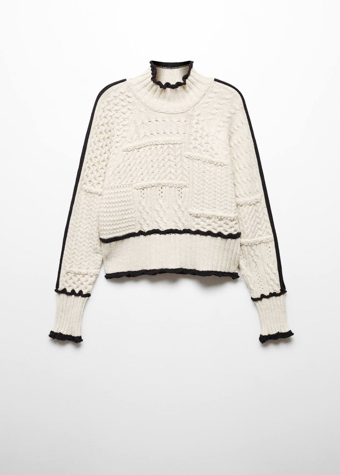 Cable-knit sweater with contrasting trim