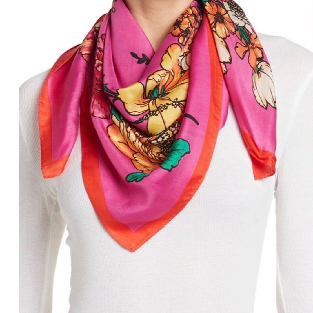 Illustrated Silk Blend Oblong Scarf