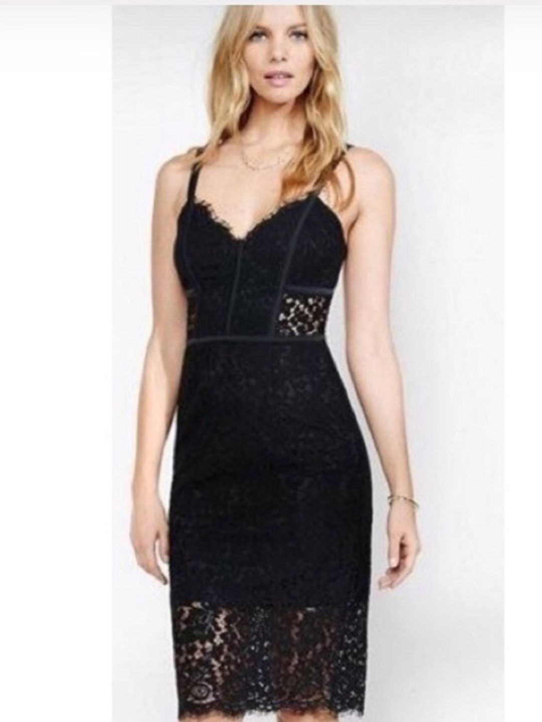 NWT Express Black Lace Bustier Corset Paneled Bodycon Pencil Dress 6