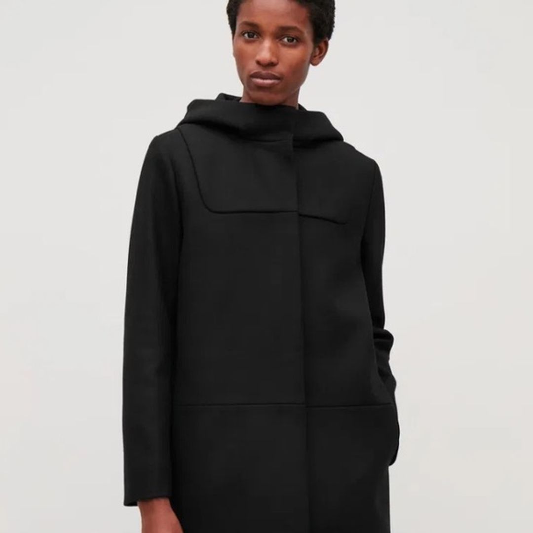 COS Black Hooded Wool Duffle Coat
