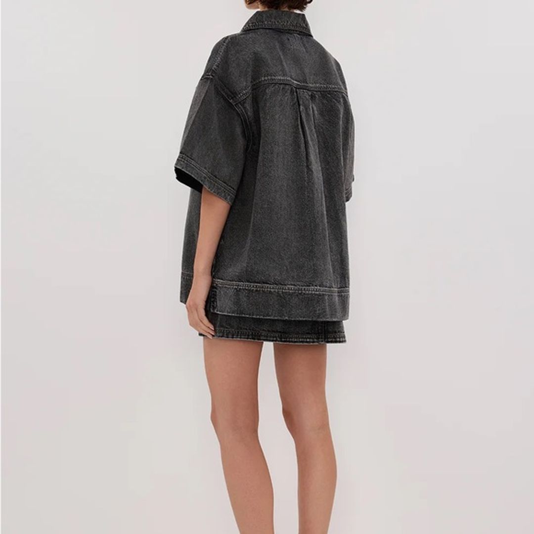 NWT Dissh Mason Washed Black Boxy Denim Shirt in Black