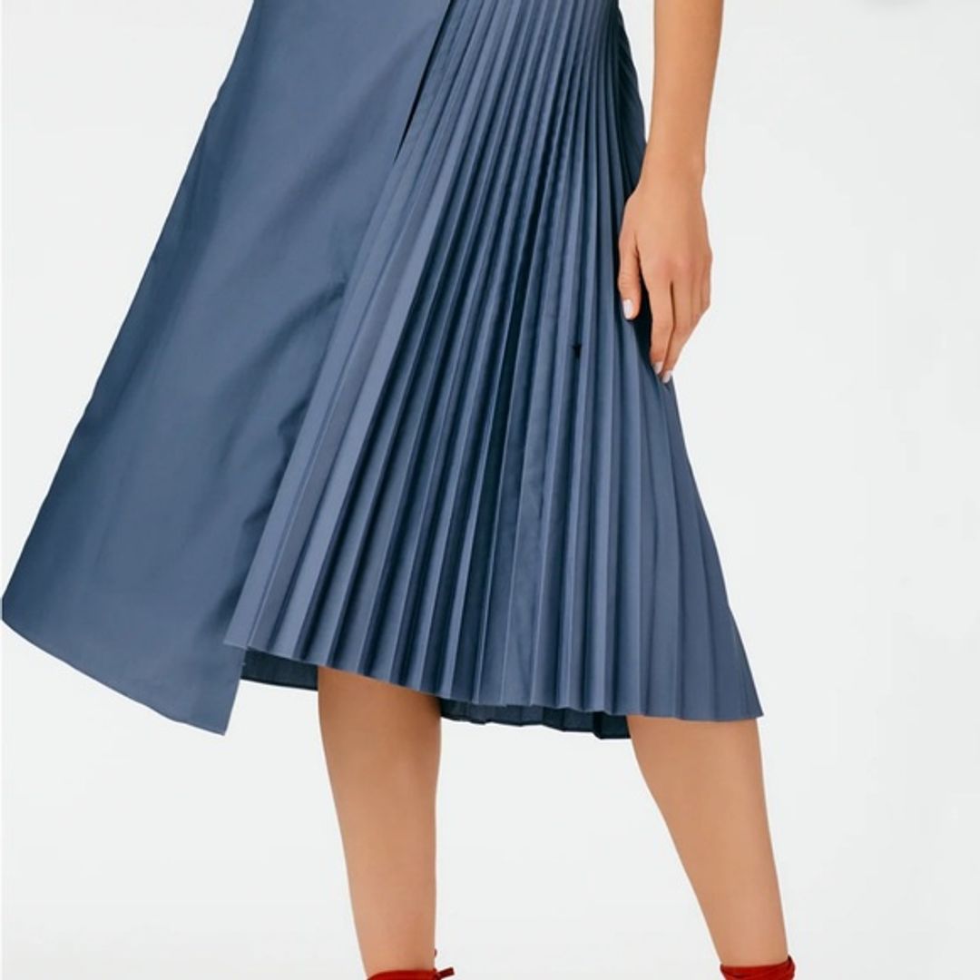 Tibi Gray Pleated Cotton Leather Wrap Skirt