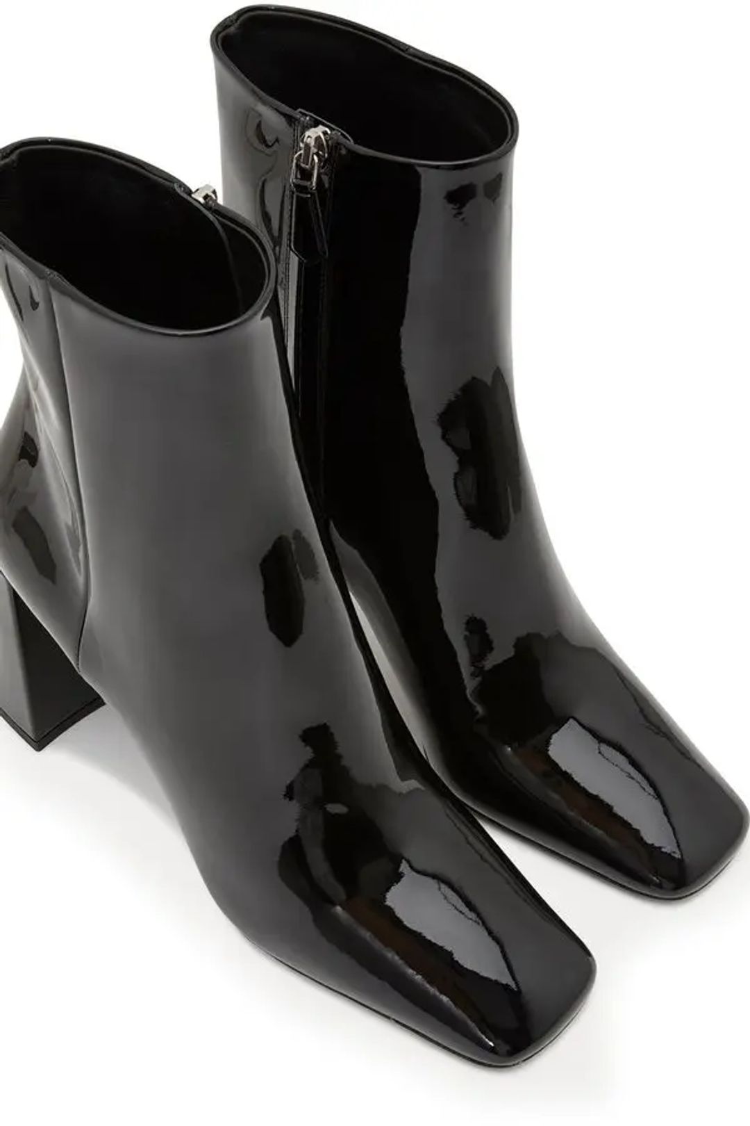 Square Toe Ankle Boots in Black Patent