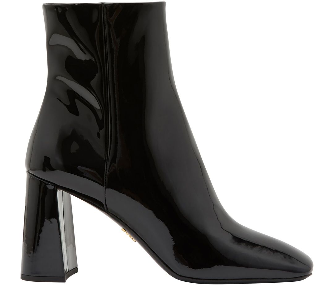 Square Toe Ankle Boots in Black Patent