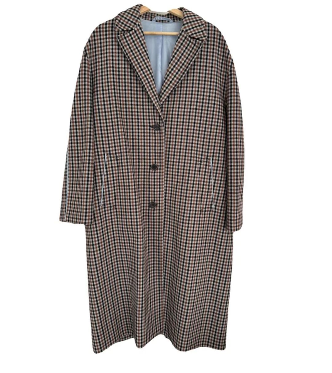 Checked Coat In Light Blue And Orange