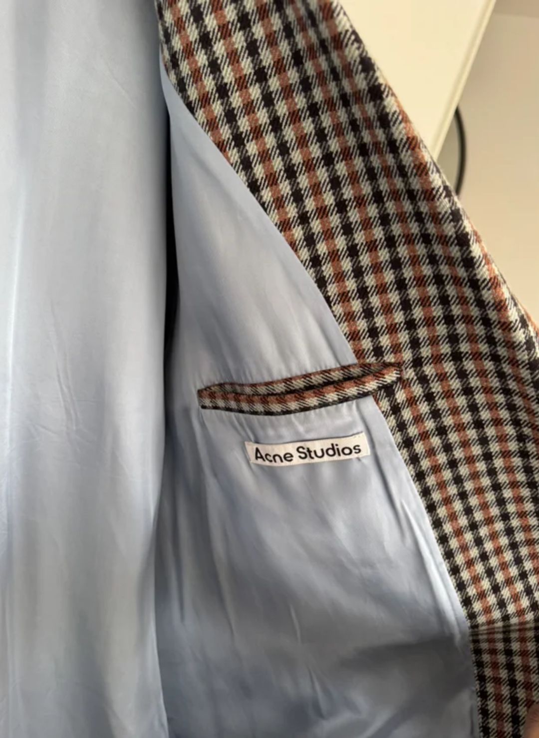 Acne Studios Checked Coat In Light Blue And Orange