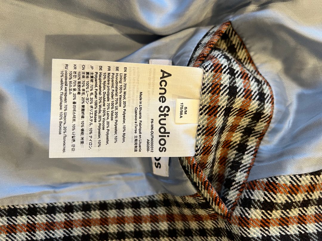 Acne Studios Checked Coat In Light Blue And Orange