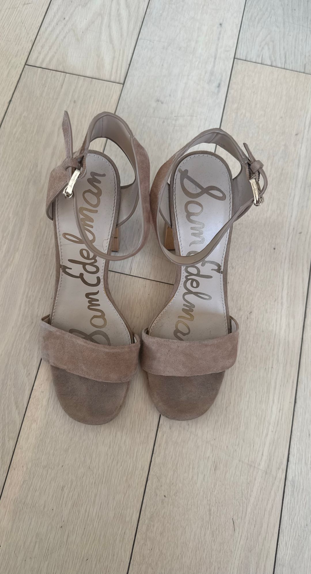 Synthia Golden Caramel Suede Block Heel Ankle Strap Heels Pumps