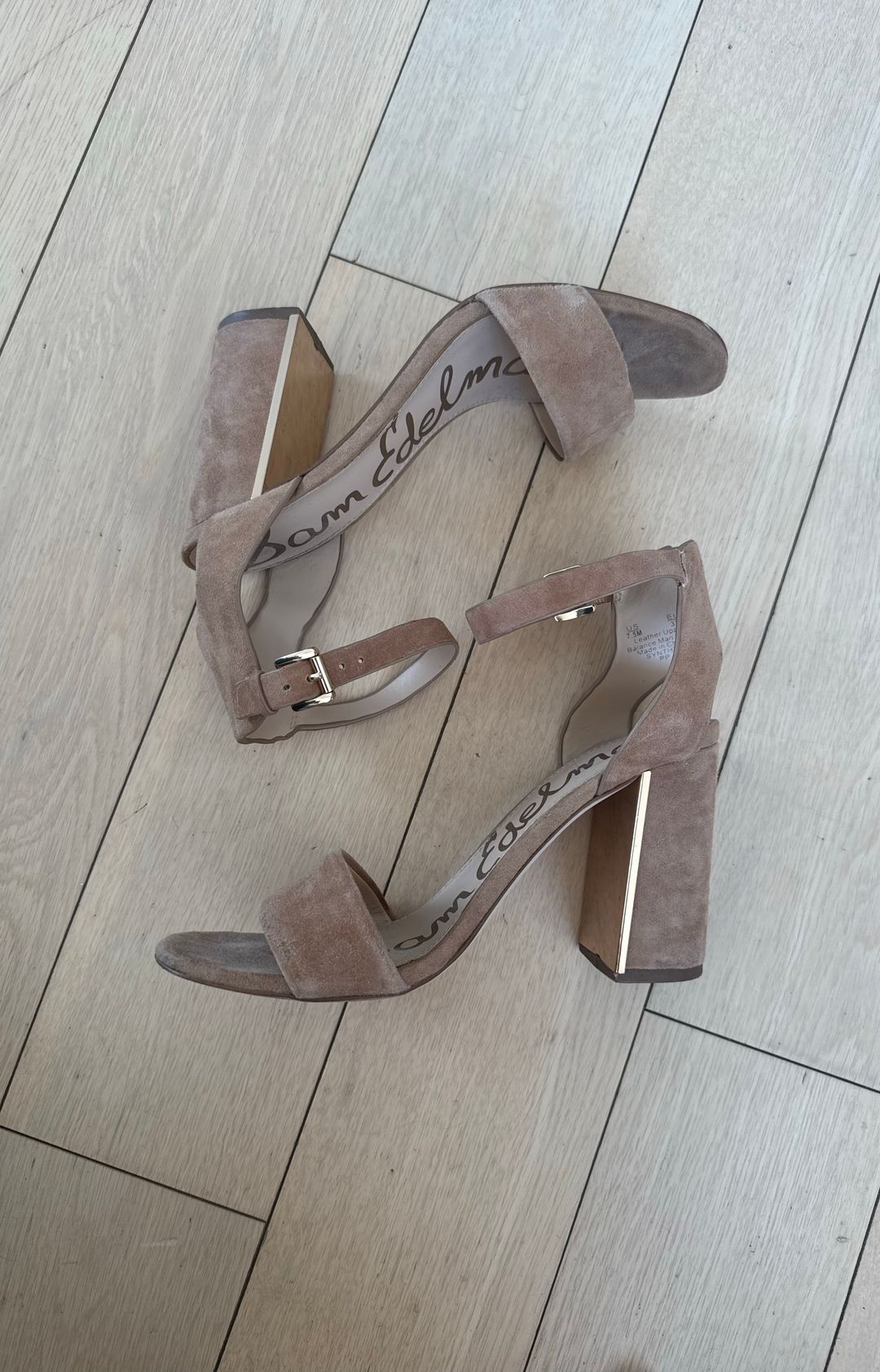 Sam Edelman Synthia Golden Caramel Suede Block Heel Ankle Strap Heels Pumps