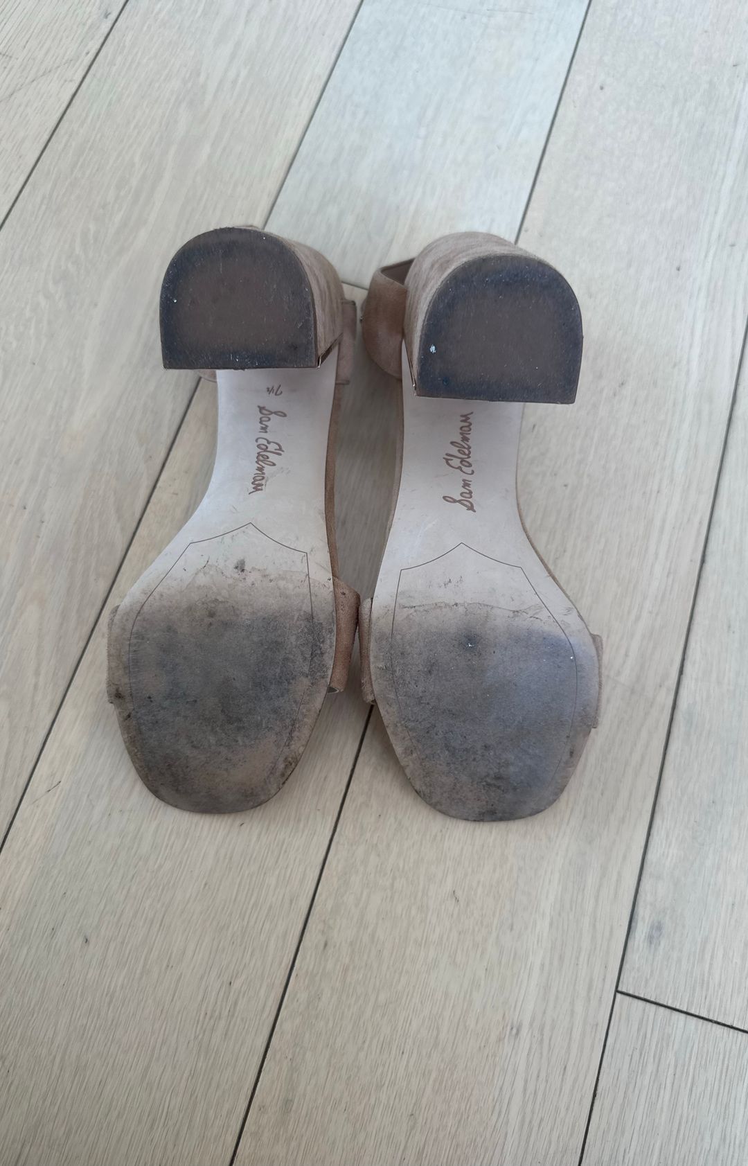 Sam Edelman Synthia Golden Caramel Suede Block Heel Ankle Strap Heels Pumps