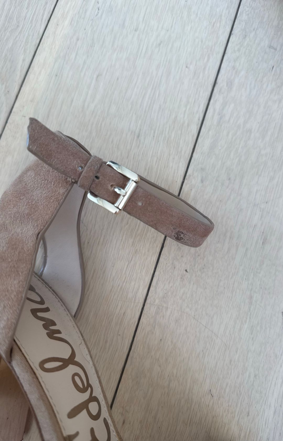 Sam Edelman Synthia Golden Caramel Suede Block Heel Ankle Strap Heels Pumps