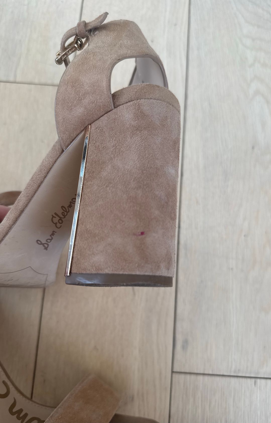 Sam Edelman Synthia Golden Caramel Suede Block Heel Ankle Strap Heels Pumps