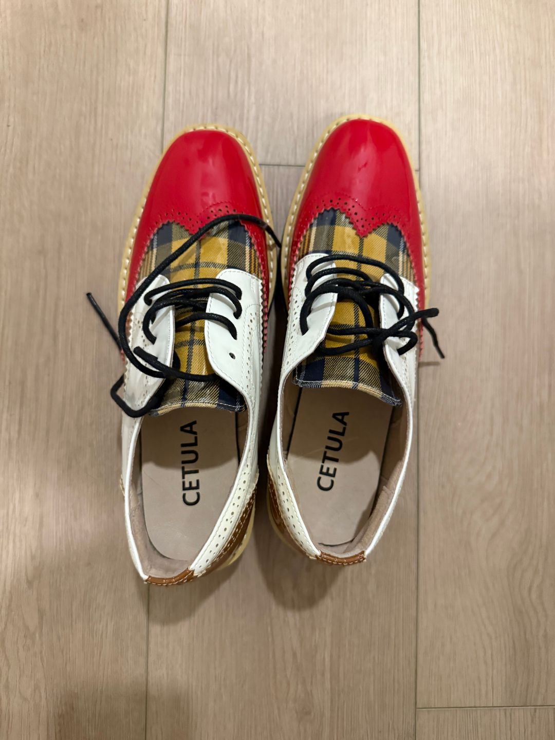 Cetula Handcrafted Lace-up Houndstooth Vamp Brogue Four Seasons Women Oxford Shoes