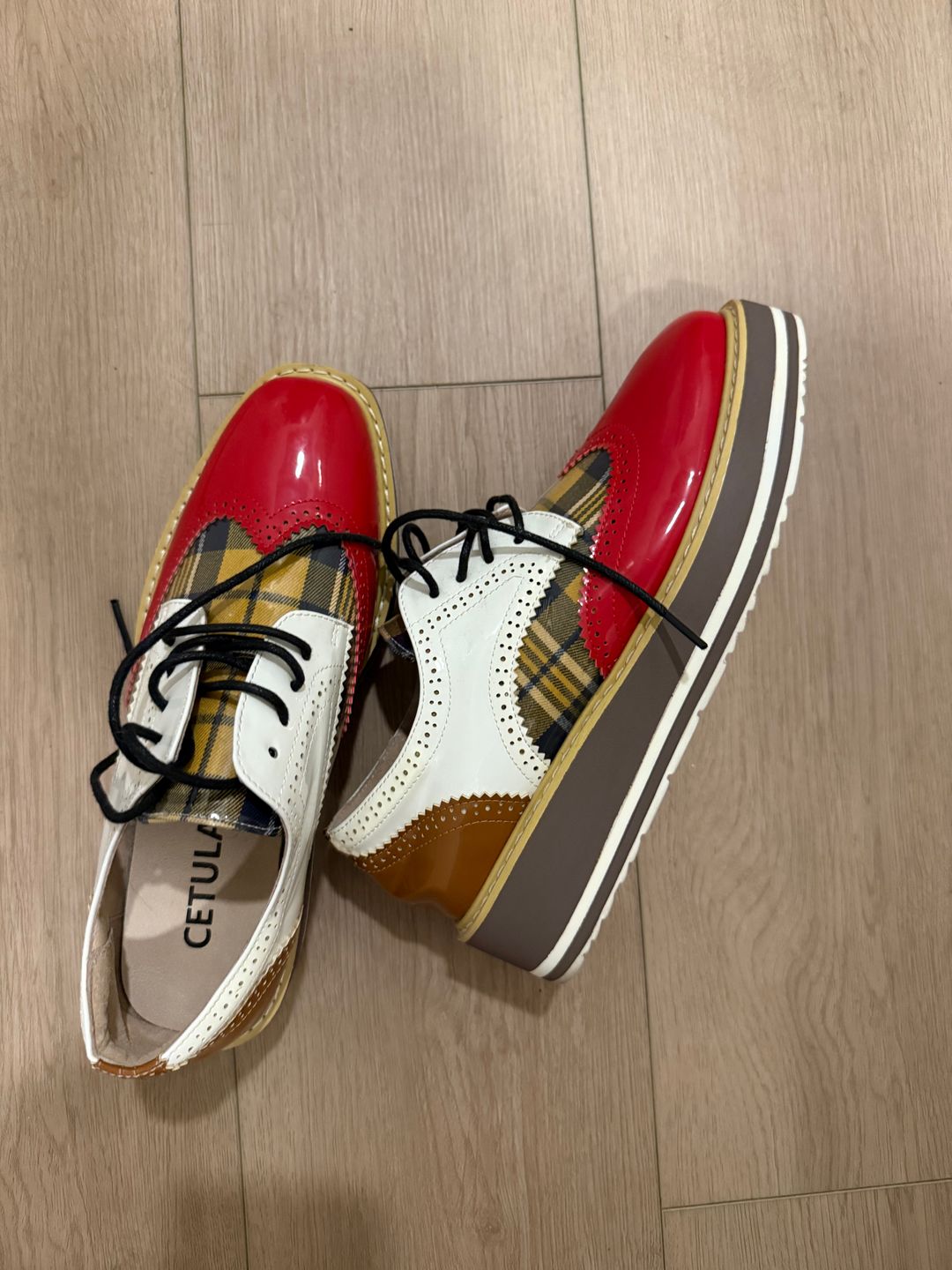 Cetula Handcrafted Lace-up Houndstooth Vamp Brogue Four Seasons Women Oxford Shoes