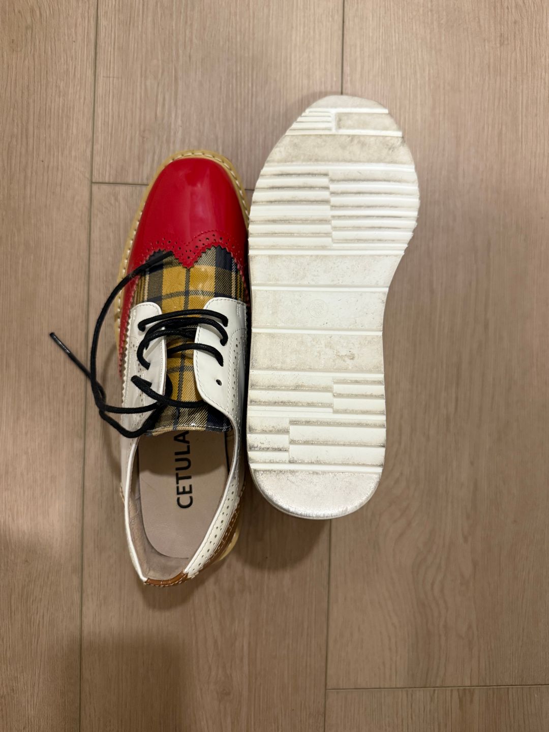 Cetula Handcrafted Lace-up Houndstooth Vamp Brogue Four Seasons Women Oxford Shoes