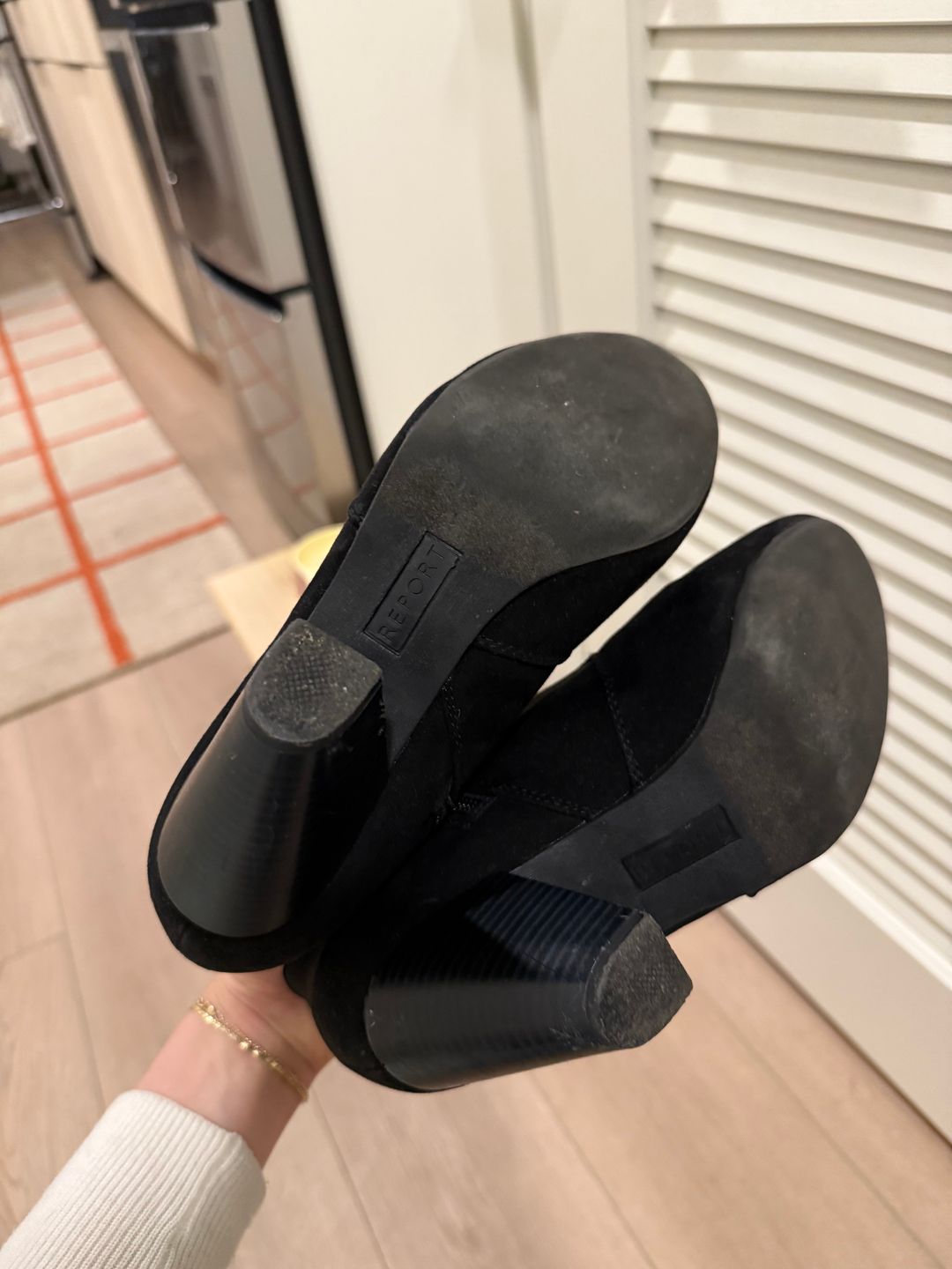 report Black suede booties