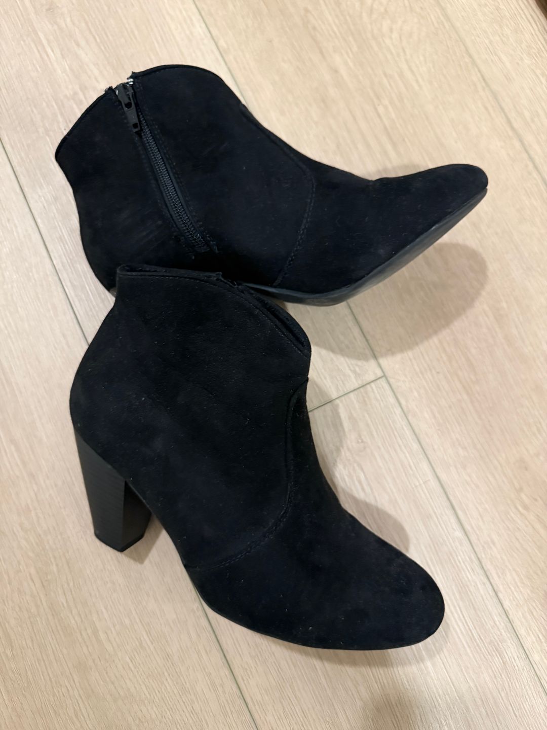 report Black suede booties